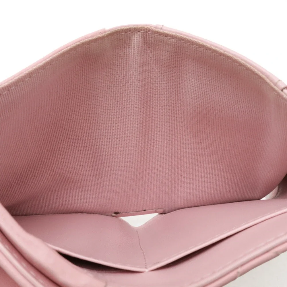 CHANEL Pink Leather Logo Wallet